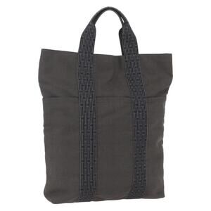 HERMES Her LineMM Hand Bag Canvas Gray Silver Auth 157069